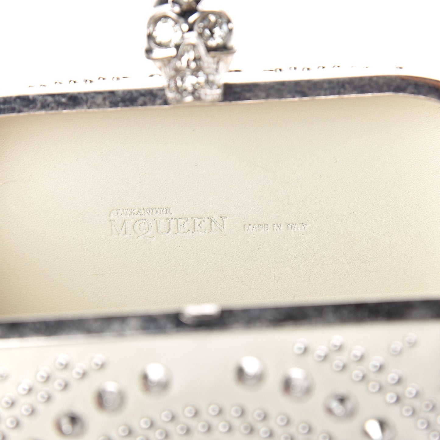 Nappa Studded Crochet Skull Box Clutch Ivory