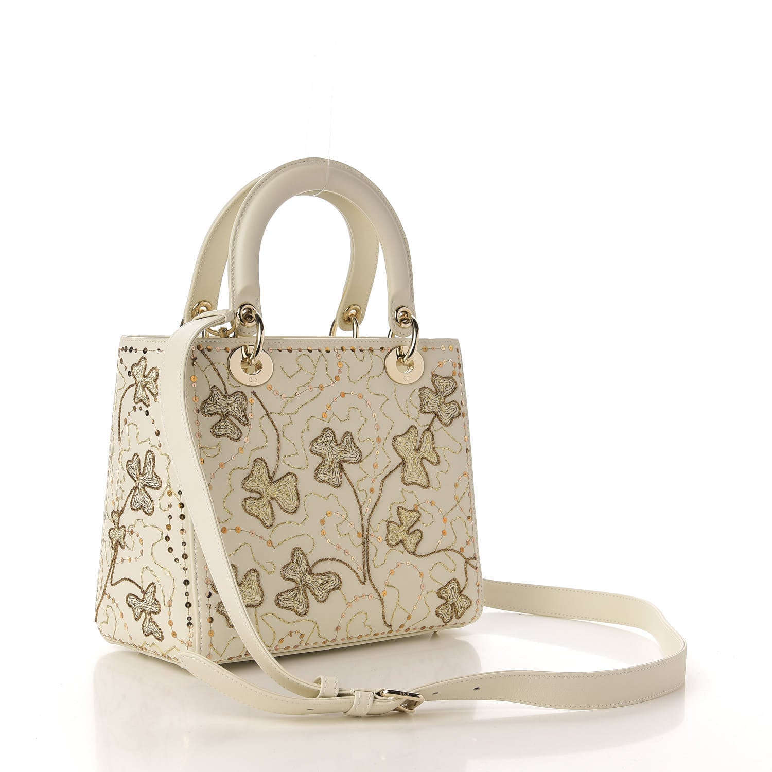 Christian Dior Smooth Calfskin Embroidered Medium Lady Dior White 3 of 10