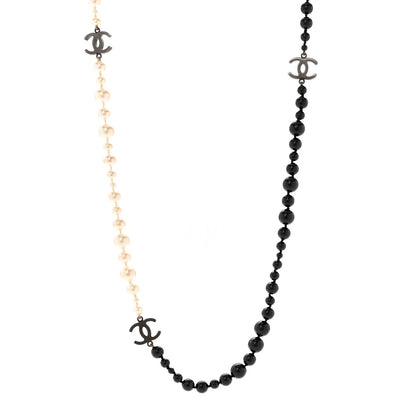 Chanel Pearl Beaded CC Long Necklace Black White 1 of 9