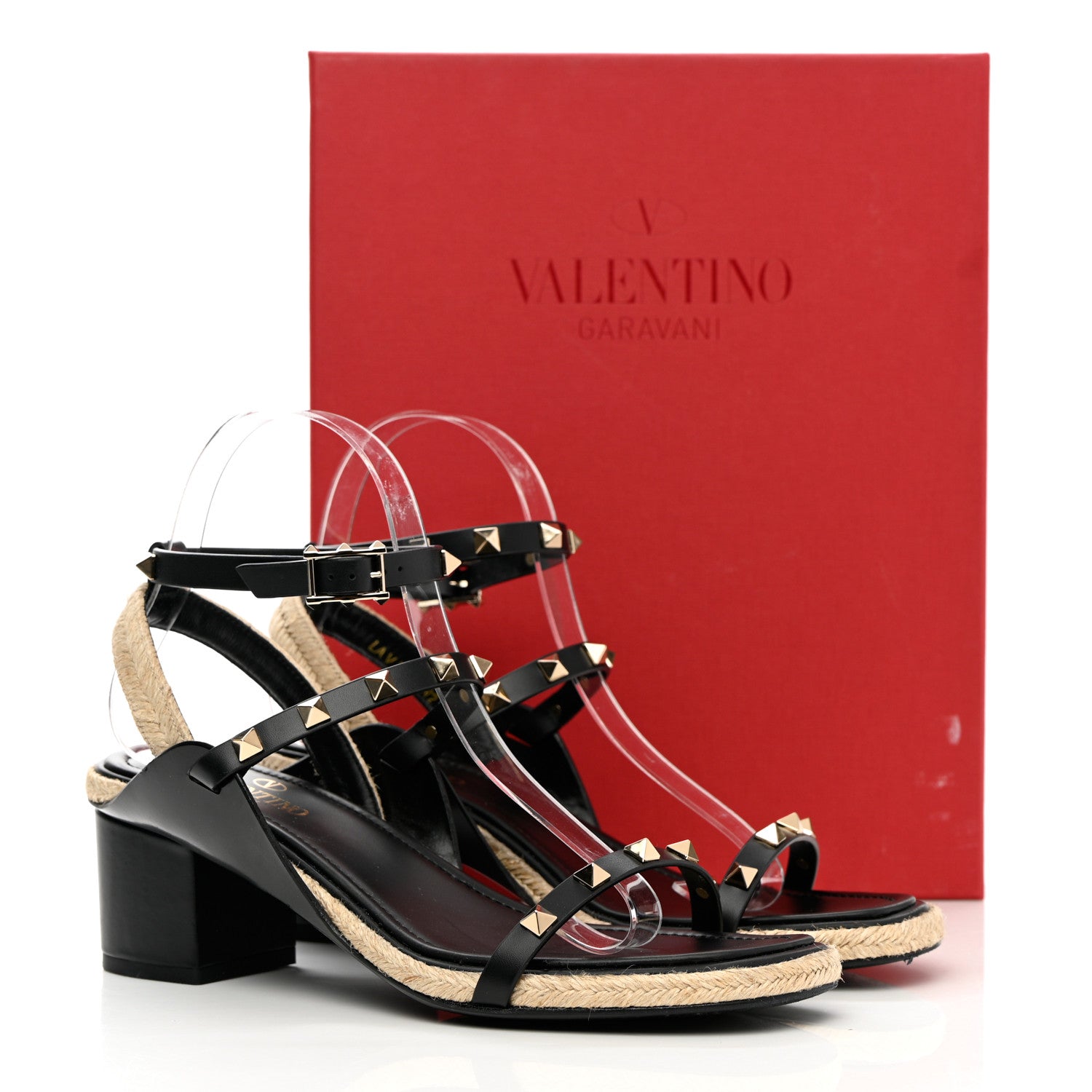 Valentino Garavani Calfskin Rockstud Ankle Strap Espadrille 10/60mm Sandals 38 Black 12 of 12
