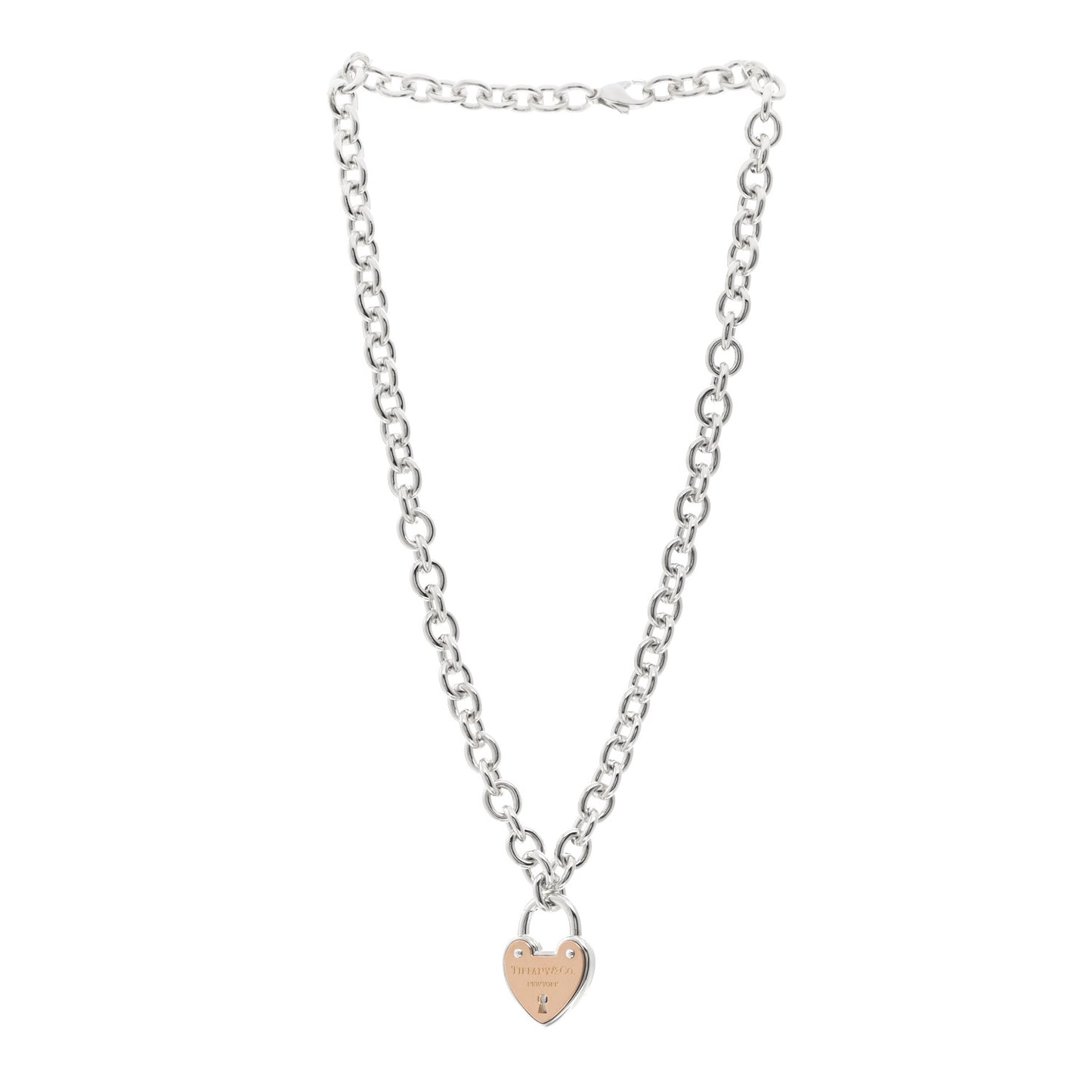 Sterling Silver 18K Rose Gold Heart Lock Pendant Necklace