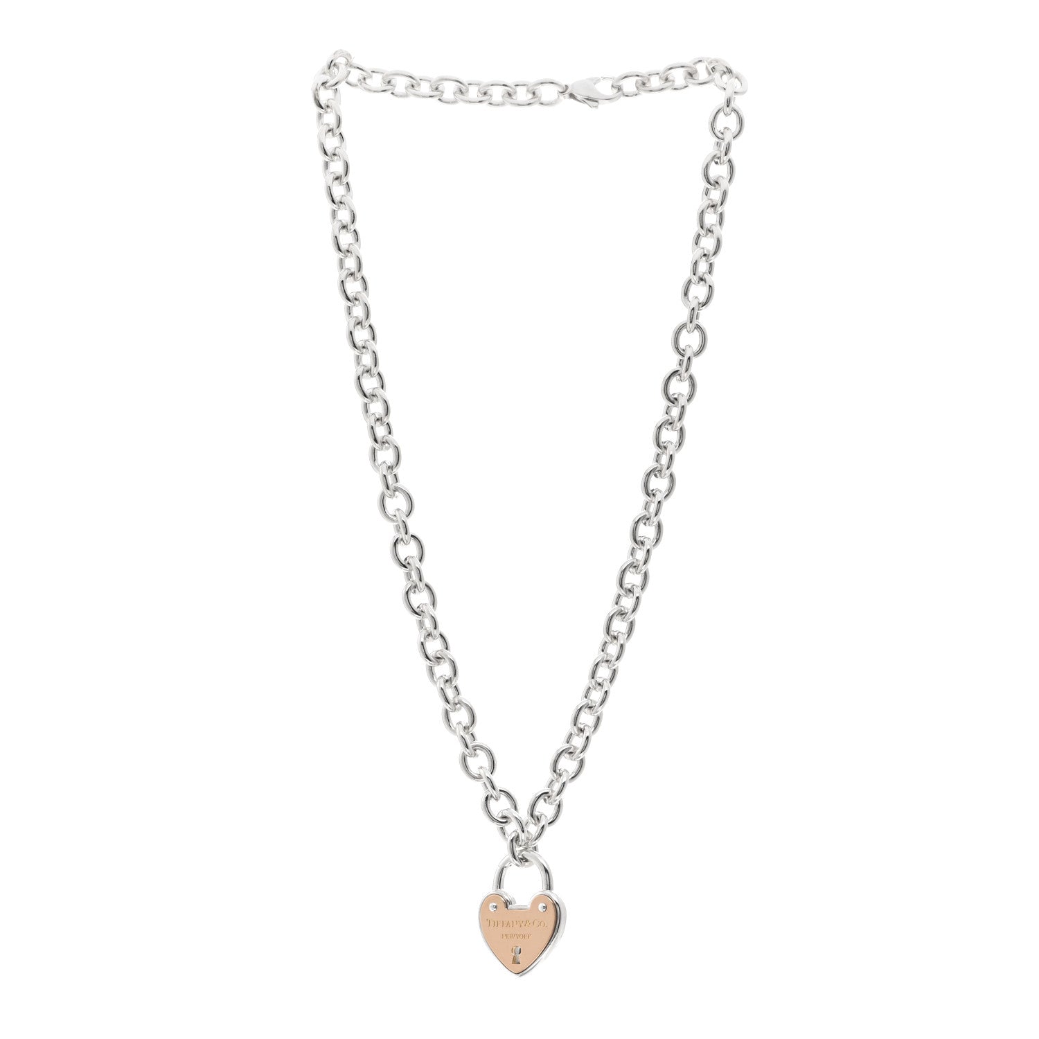 Tiffany Sterling Silver 18K Rose Gold Heart Lock Pendant Necklace 3 of 4