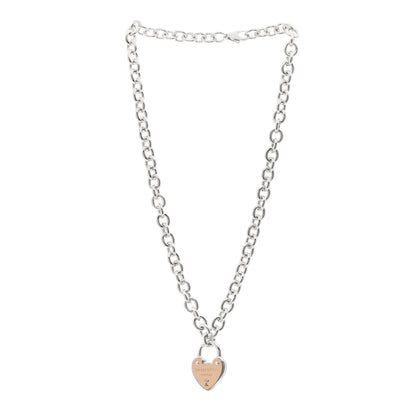 Tiffany Sterling Silver 18K Rose Gold Heart Lock Pendant Necklace 3 of 4