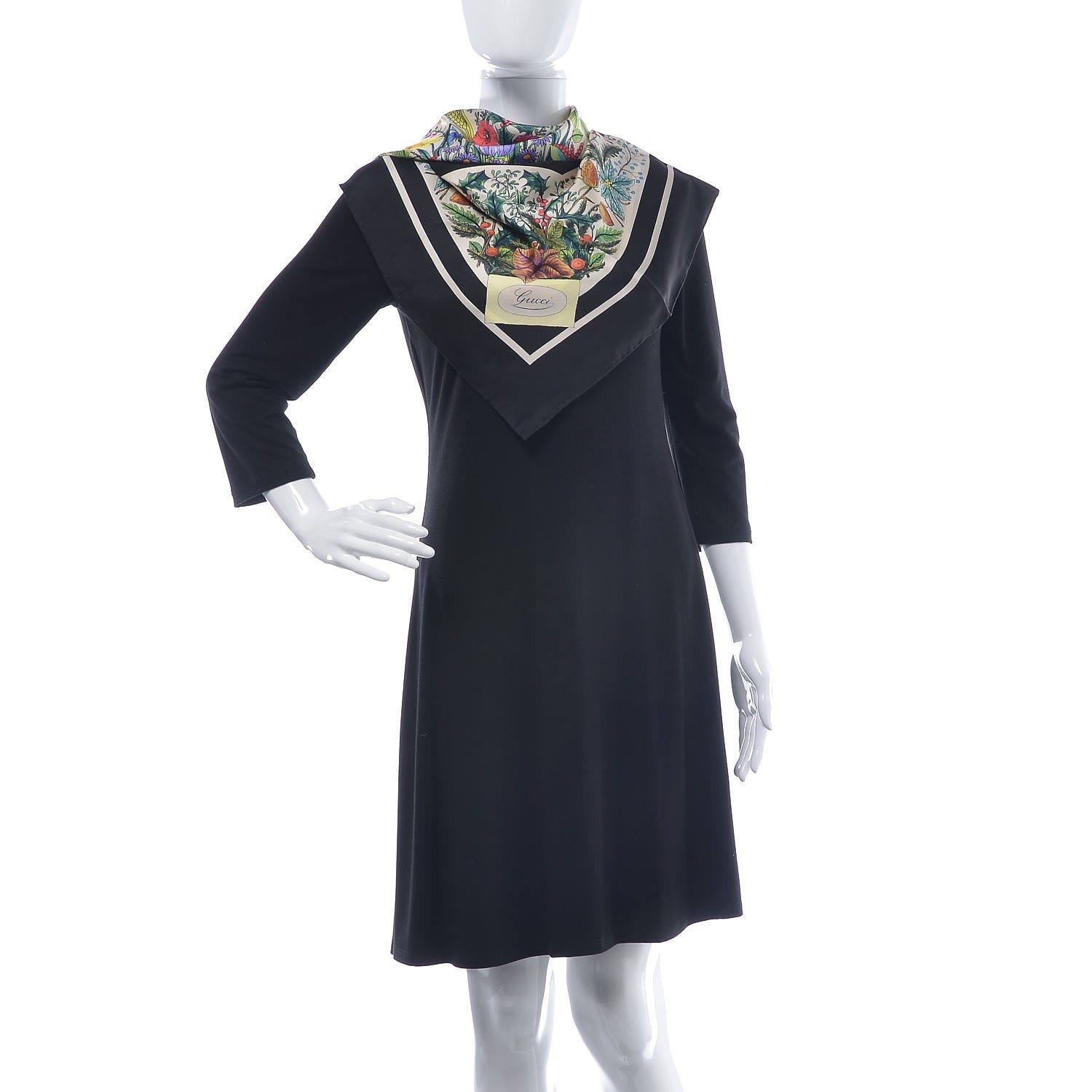 Gucci Silk Floral Festival Square Scarf Black Ivory 2 of 6