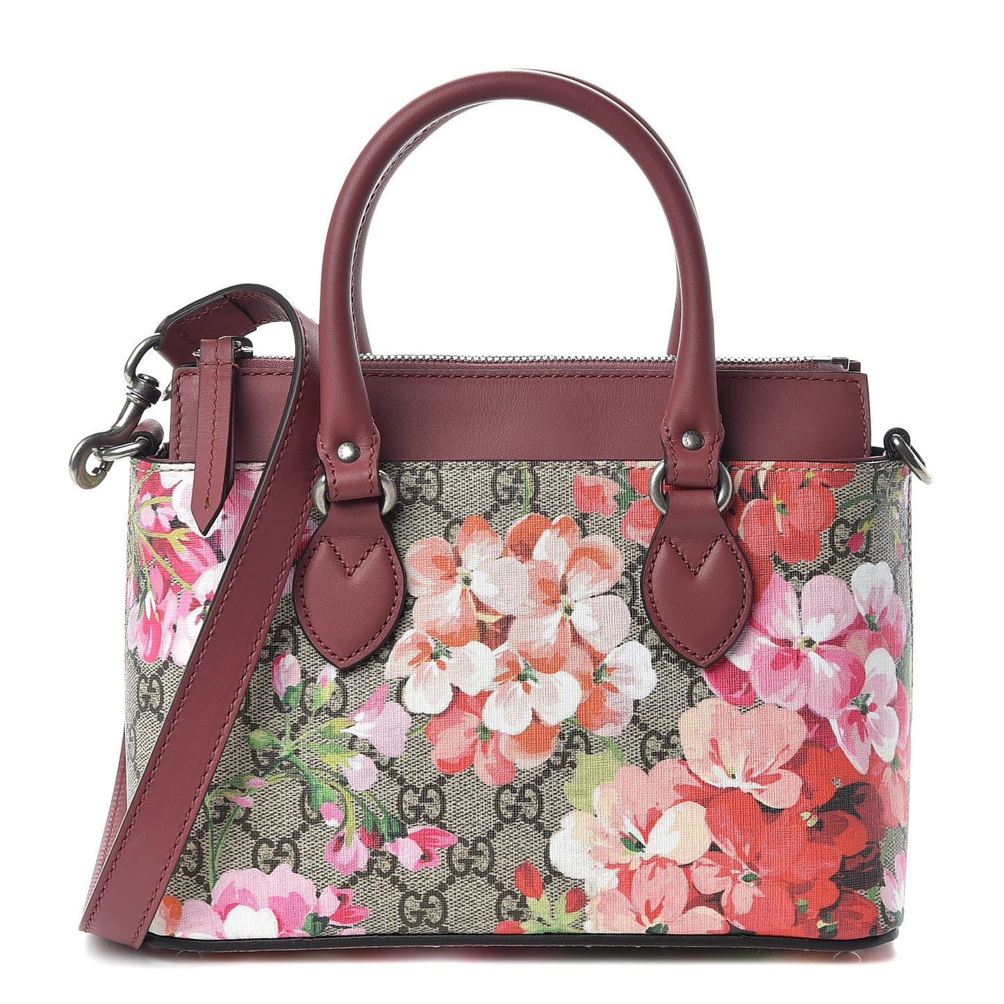 GG Supreme Monogram Blooms Mini Zip Top Tote Beige Multicolor Dry Rose