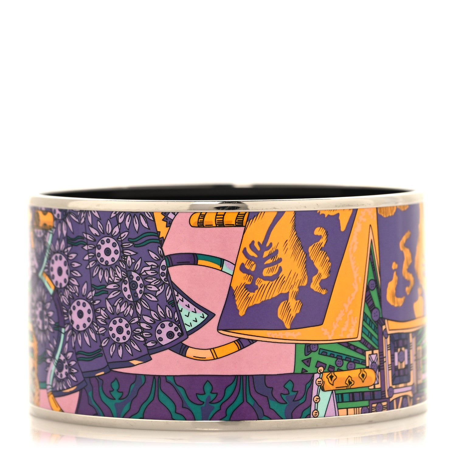 Hermes Enamel Printed Extra Wide Bracelet 70 Violet Multicolor