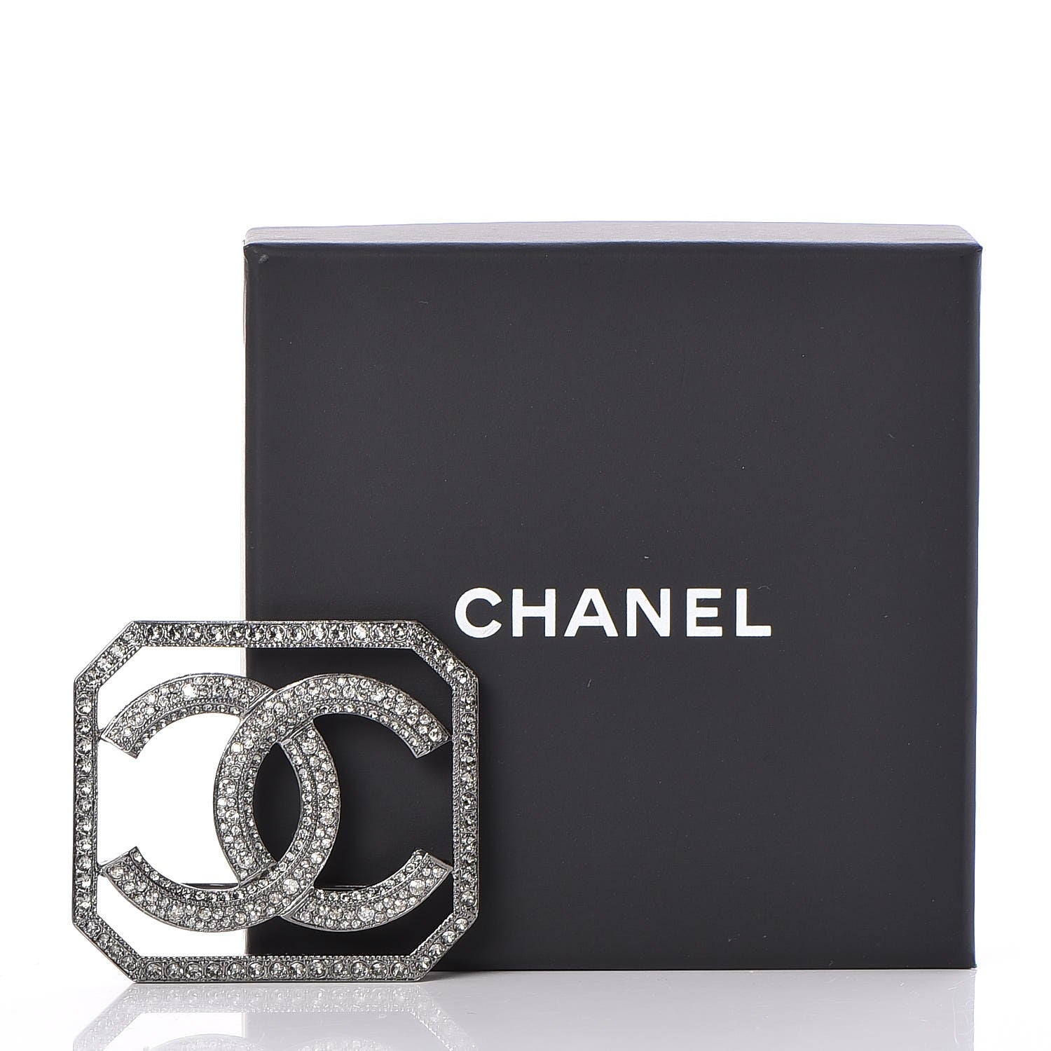 Chanel Metal Crystal CC Square Brooch Ruthenium 5 of 5