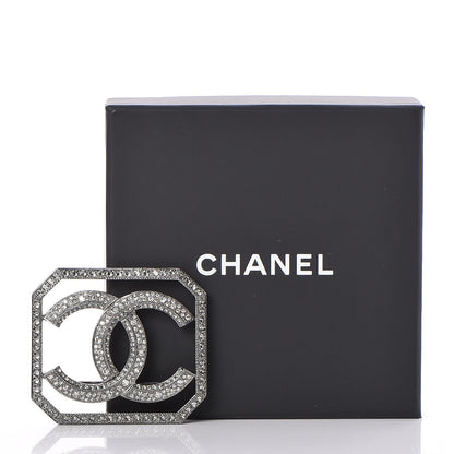 Chanel Metal Crystal CC Square Brooch Ruthenium 5 of 5