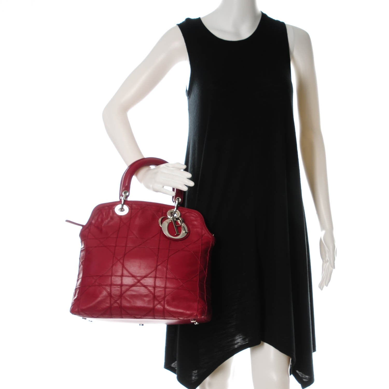 Christian Dior Lambskin Cannage Medium Granville Tote Red 2 of 19