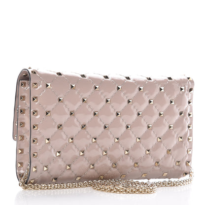Valentino Garavani Patent Rockstud Spike Wallet on Chain Poudre 3 of 8