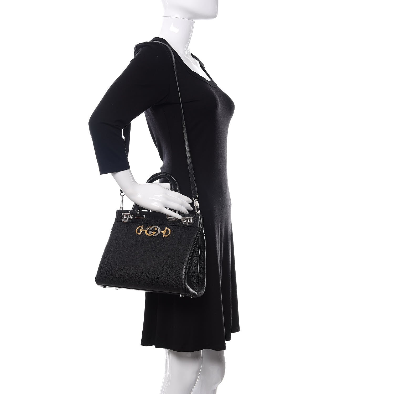 Gucci Grainy Calfskin Small Zumi Top Handle Bag Black 2 of 11