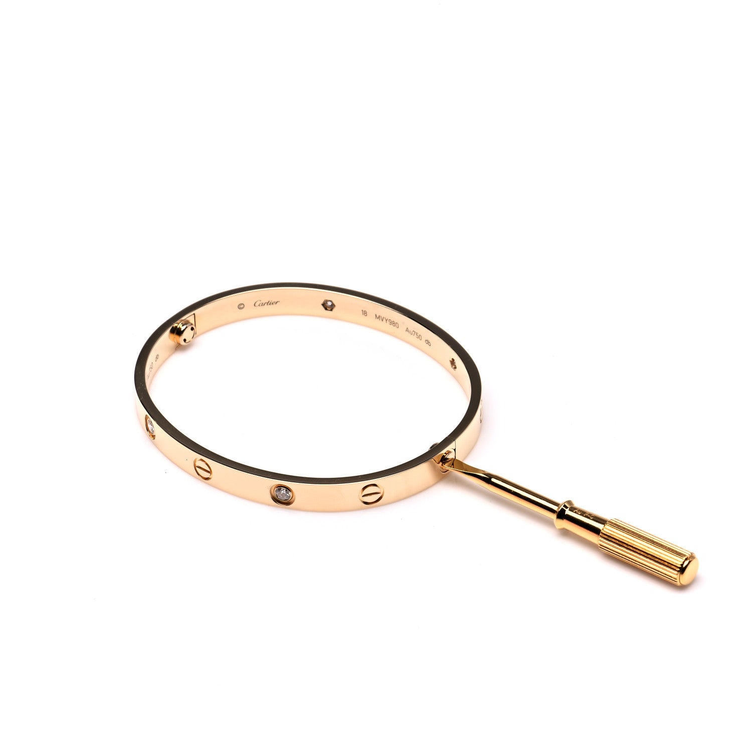 Cartier 18K Yellow Gold 4 Diamond LOVE Bracelet 18 4 of 9