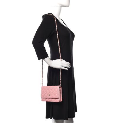 Chanel Iridescent Caviar Quilted Wallet on Chain WOC Rose Pink 2 of 12
