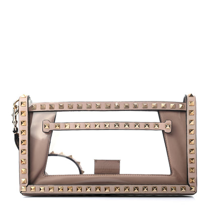 Valentino Garavani PVC Nappa Naked Rockstud Wristlet Clutch Poudre 1 of 7