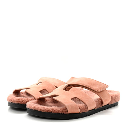 Hermes Suede Goatskin Woolskin Womens Chypre Sandals 41 Rose Aube 3 of 14