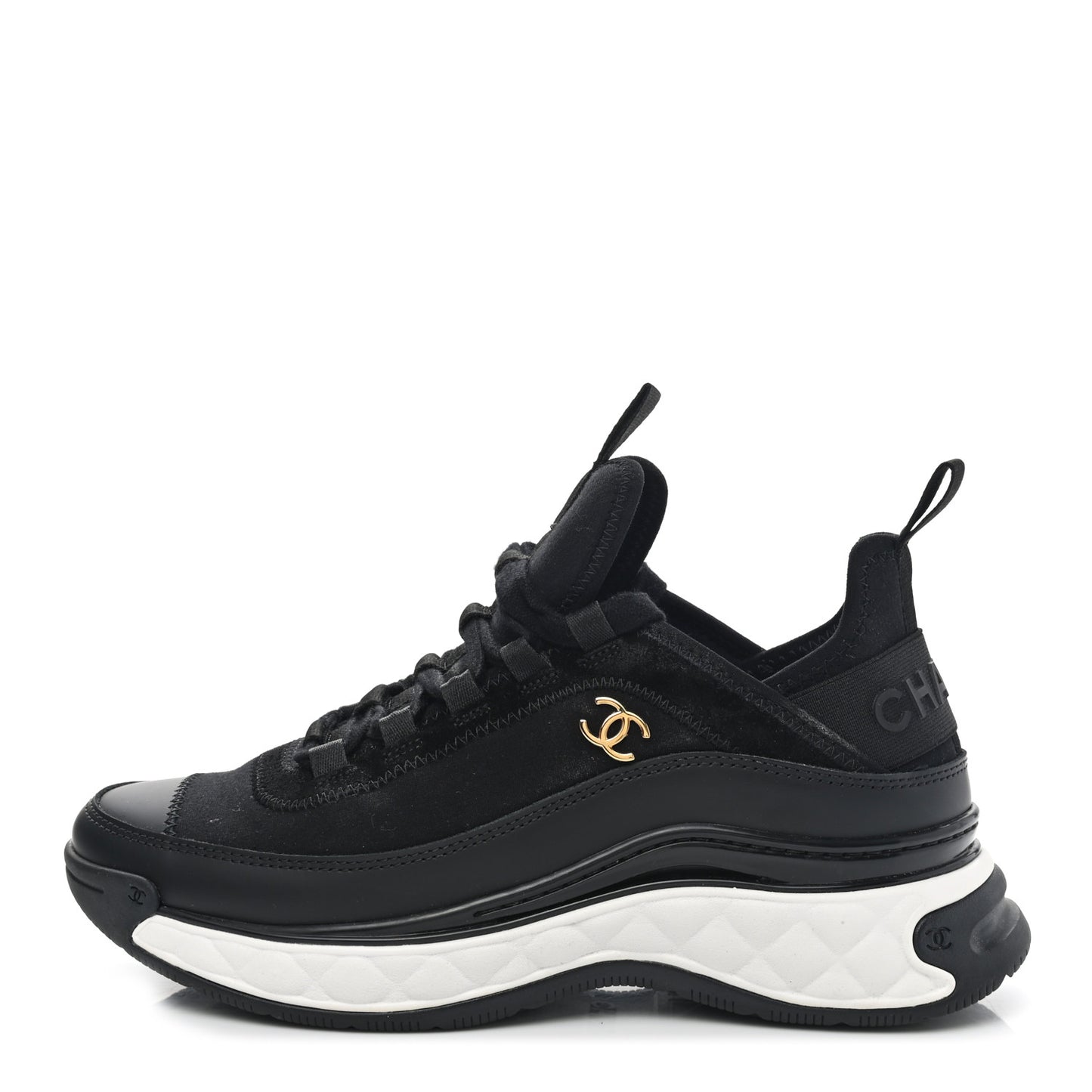 Velvet Calfskin Mixed Fibers CC Sneakers 37 Black