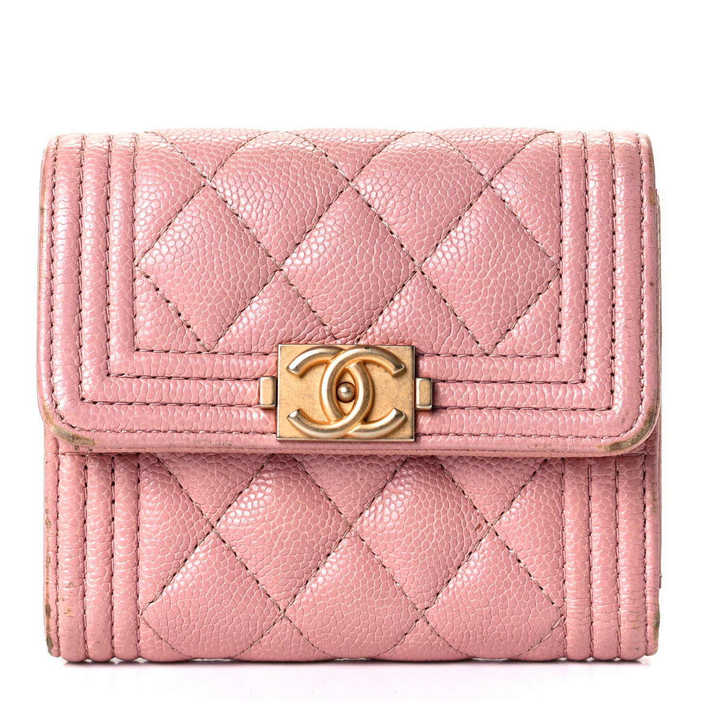 Caviar Quilted Boy Compact Wallet Pink