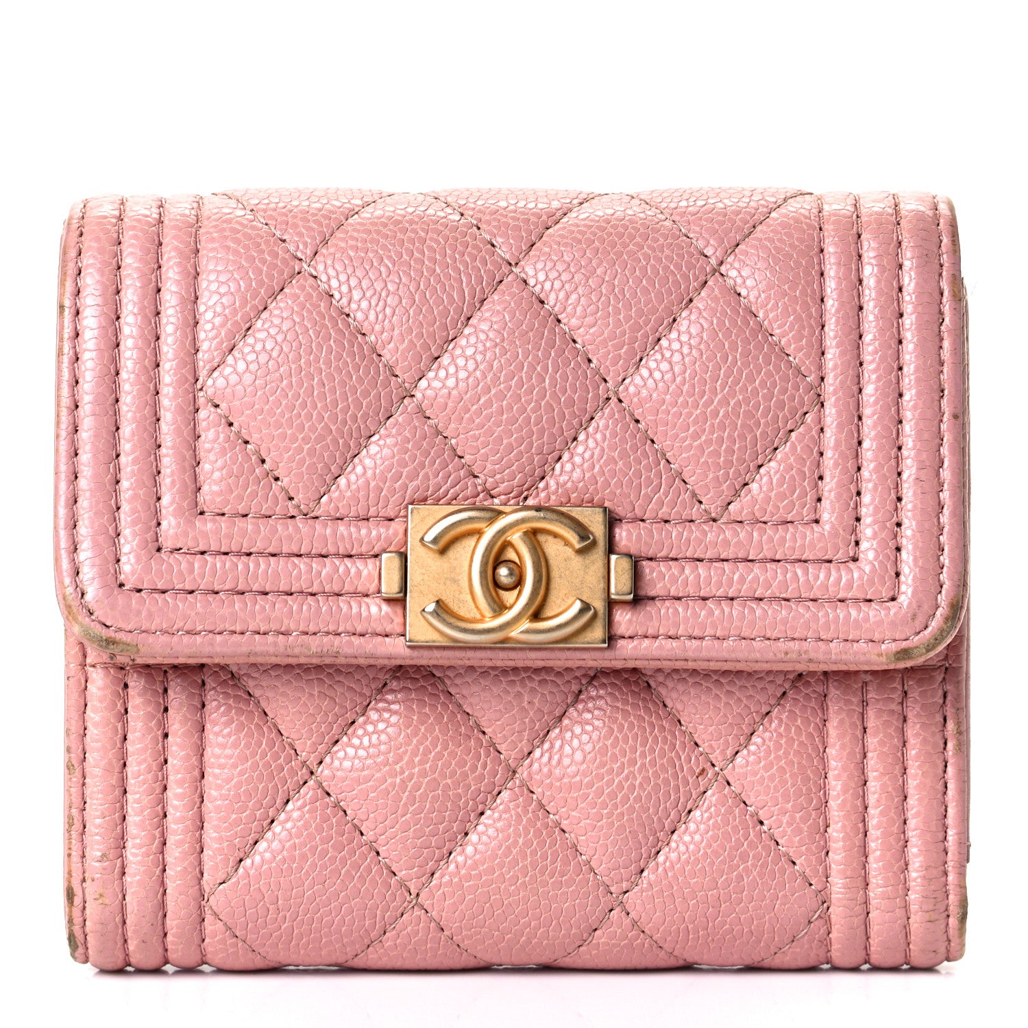 Chanel Caviar Quilted Boy Compact Wallet Pink 1 of 10