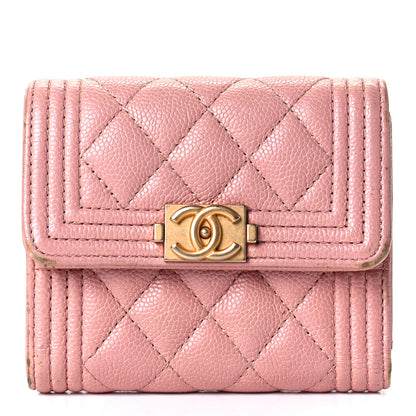 Chanel Caviar Quilted Boy Compact Wallet Pink 1 of 10