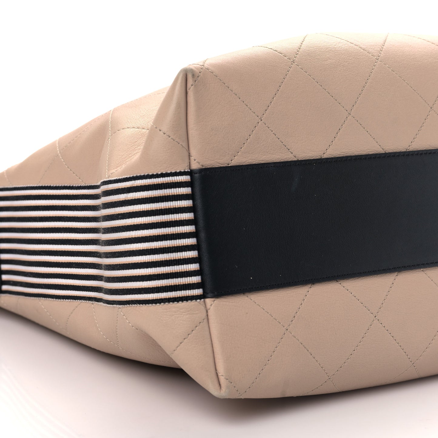 Calfskin Stitched Large Stripe Hobo Beige Black