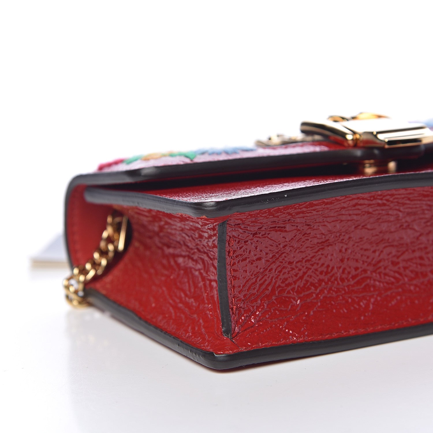 Gucci Patent Embroidered Super Mini Sylvie Chain Shoulder Bag Hibiscus Red 9 of 11
