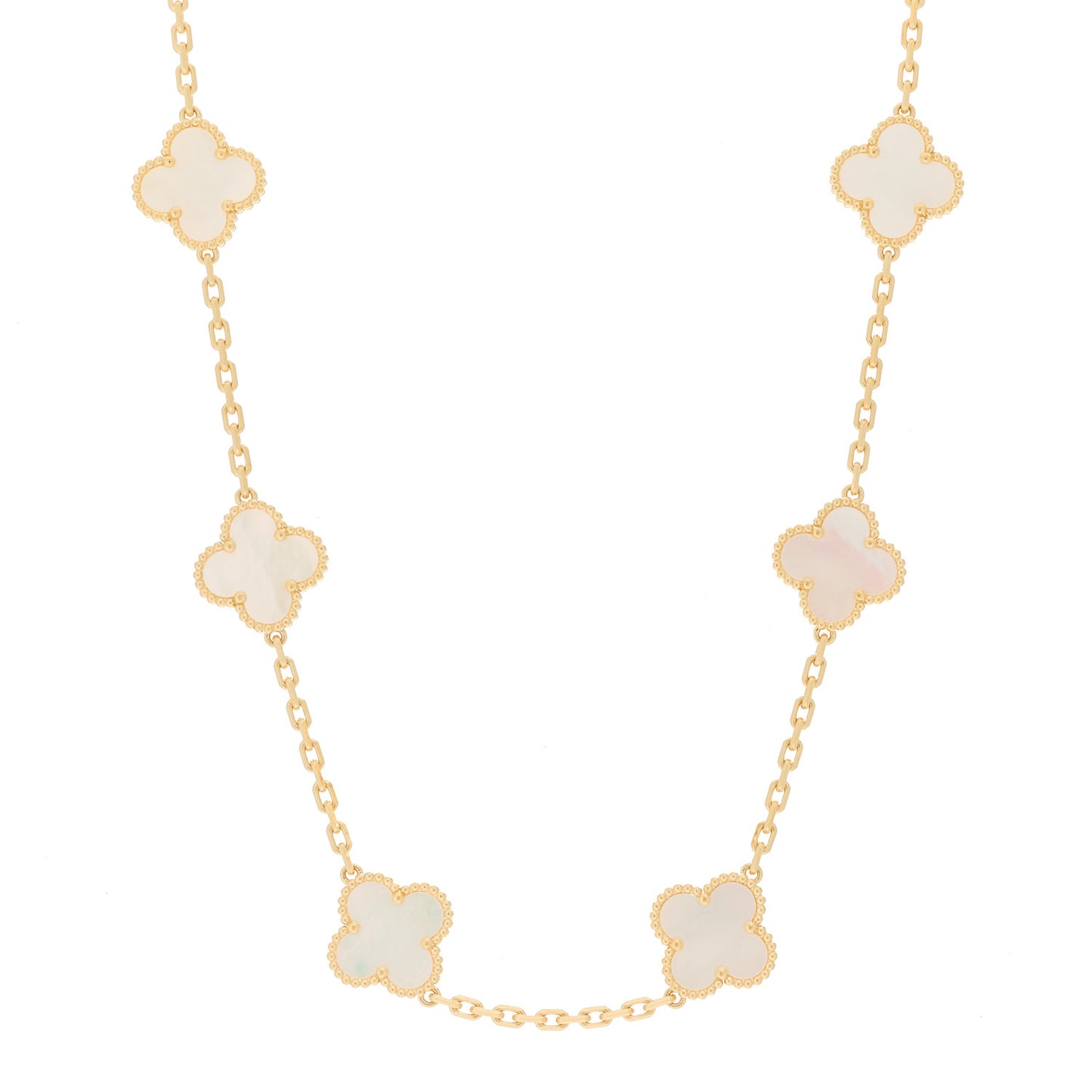 18K Yellow Gold Mother of Pearl 10 Motifs Vintage Alhambra Necklace