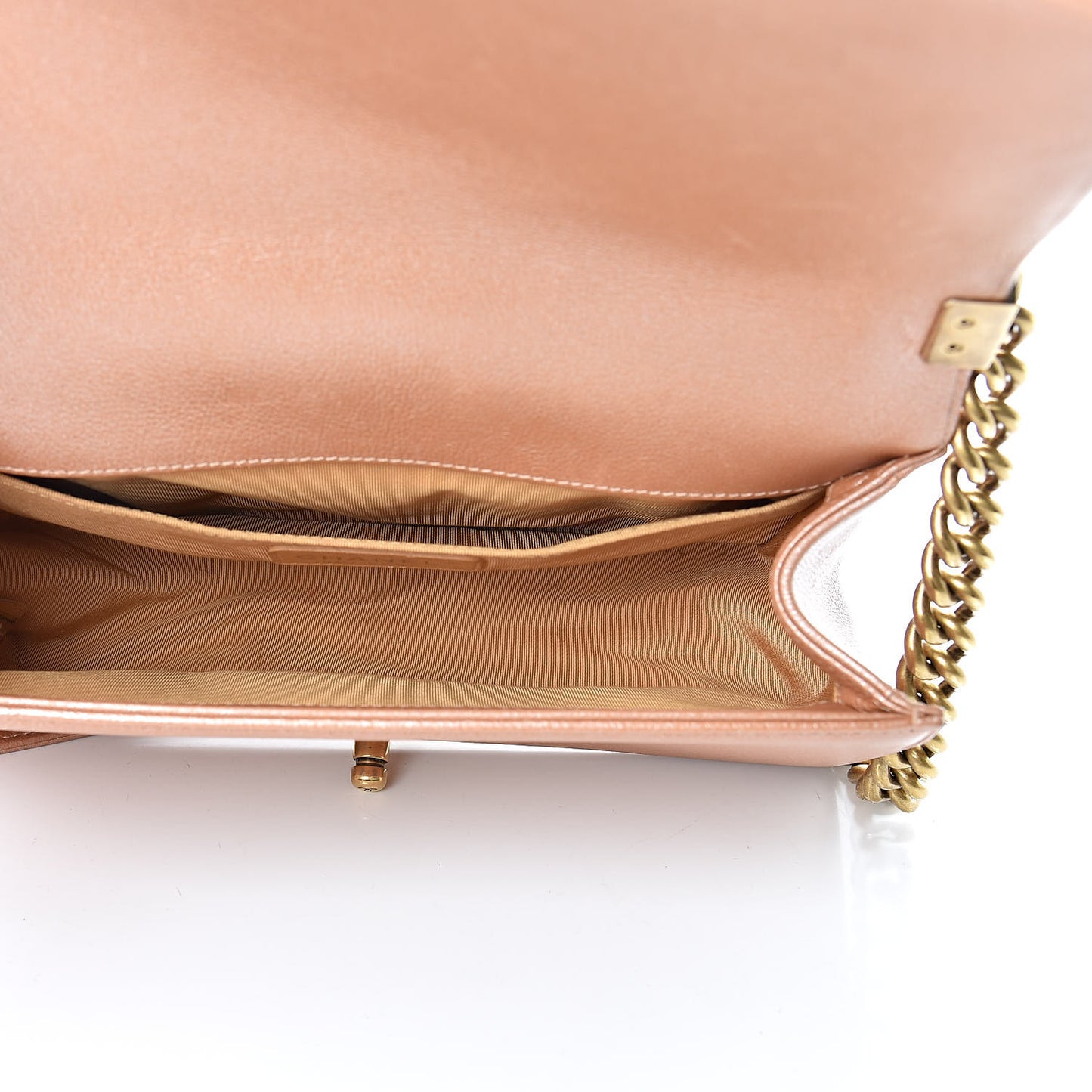 Metallic Calfskin Quilted Medium Boy Flap Dark Gold