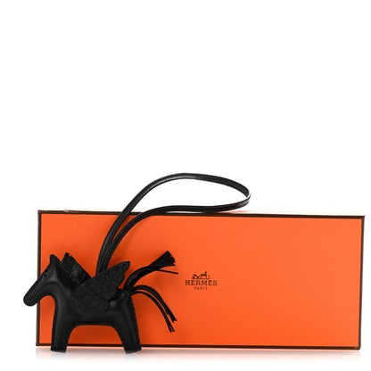 Hermes Milo Lambskin Lizard Touch Grigri Rodeo Pegase Horse Bag Charm PM So Black 5 of 5