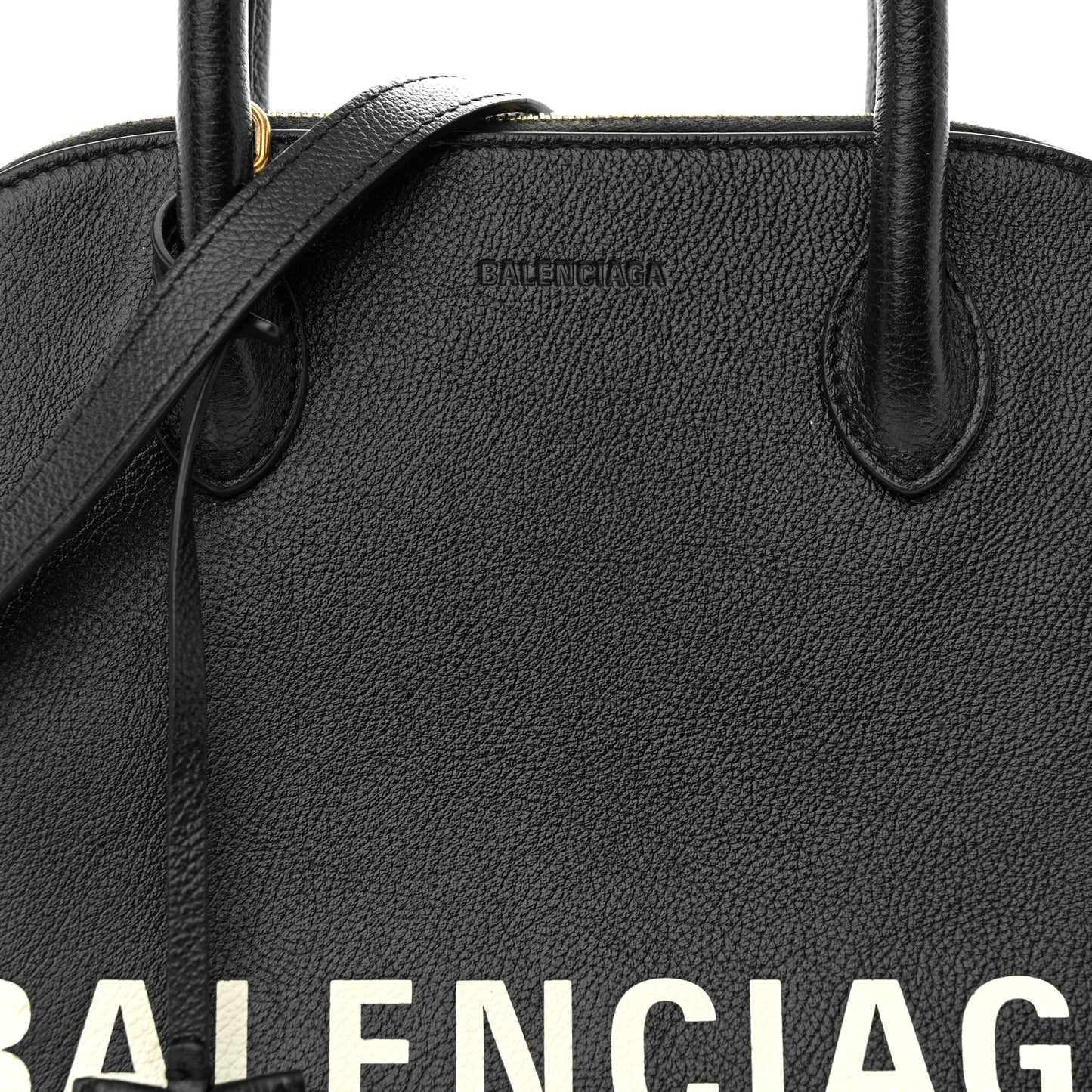 Grained Calfskin Logo S Ville Top Handle Bag Black White