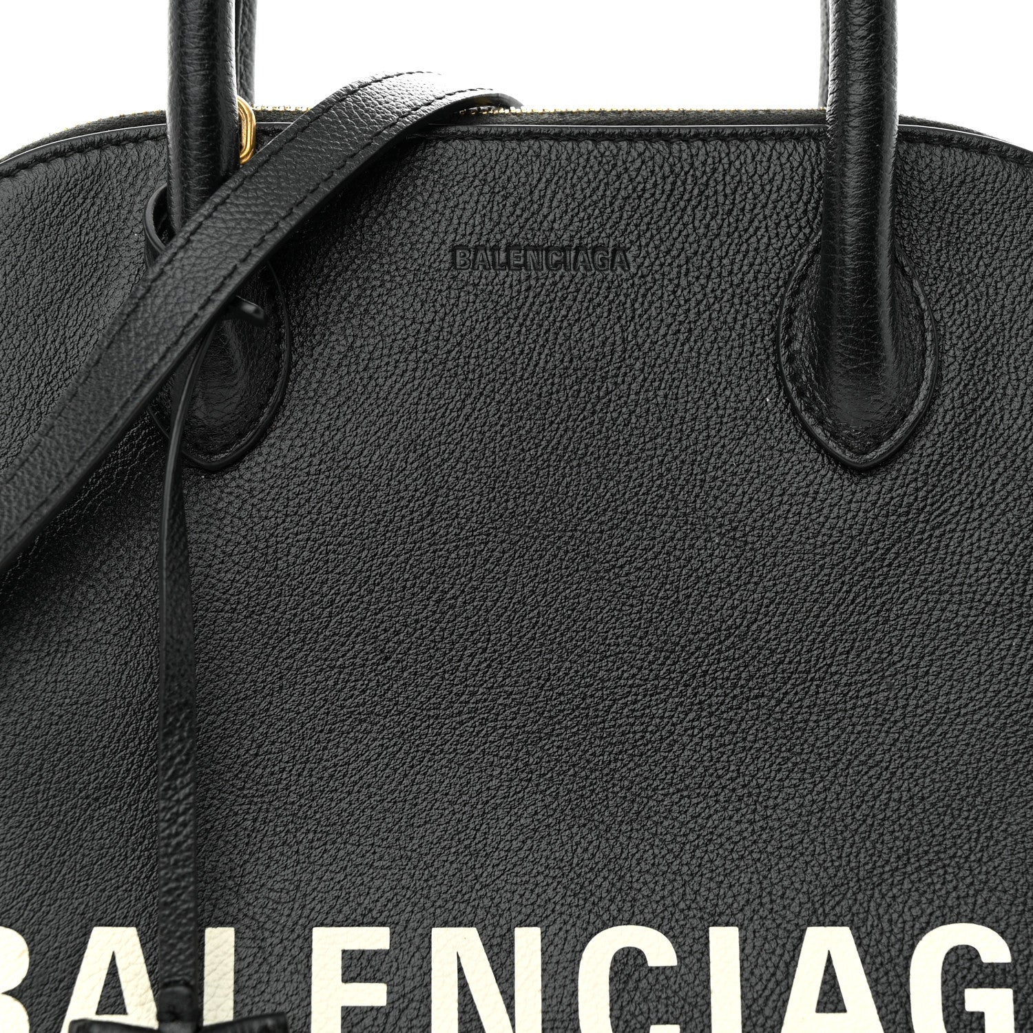 Balenciaga Grained Calfskin Logo S Ville Top Handle Bag Black White 7 of 10