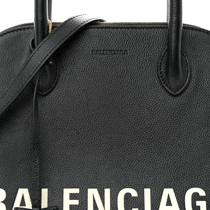 Balenciaga Grained Calfskin Logo S Ville Top Handle Bag Black White 7 of 10