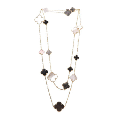 Van Cleef & Arpels 18K Yellow Gold Onyx Mother of Pearl 16 Motifs Magic Alhambra Necklace 3 of 5