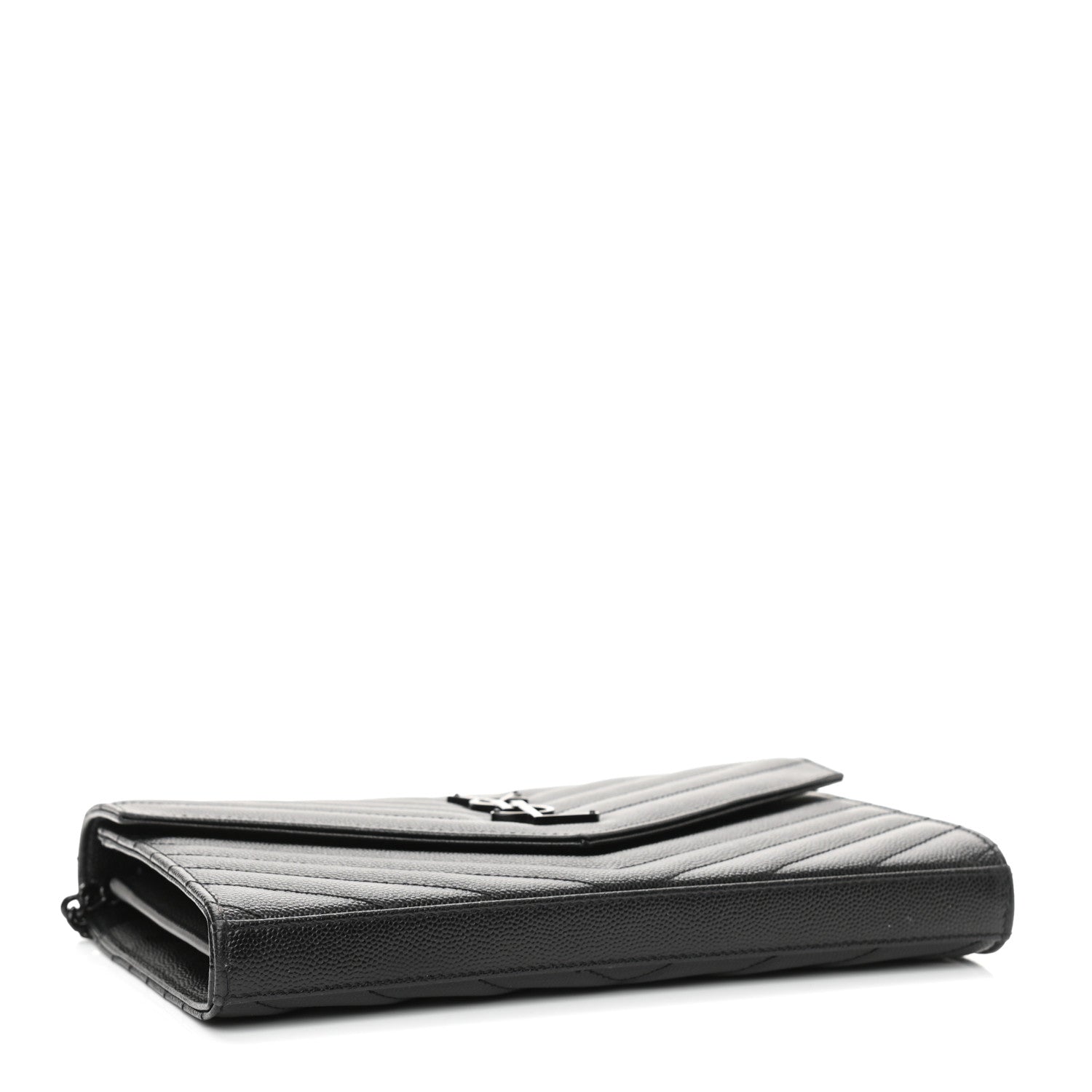 Saint Laurent Grain De Poudre Matelasse Chevron Monogram Chain Wallet Black 4 of 11