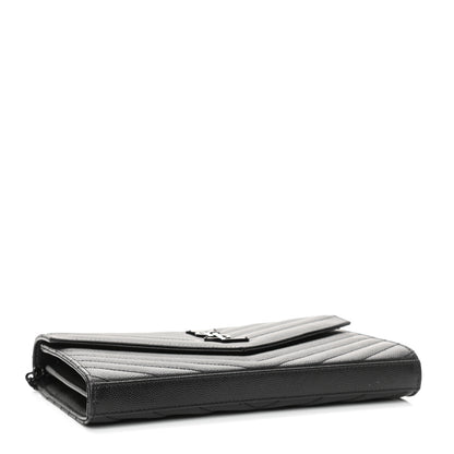 Saint Laurent Grain De Poudre Matelasse Chevron Monogram Chain Wallet Black 4 of 11