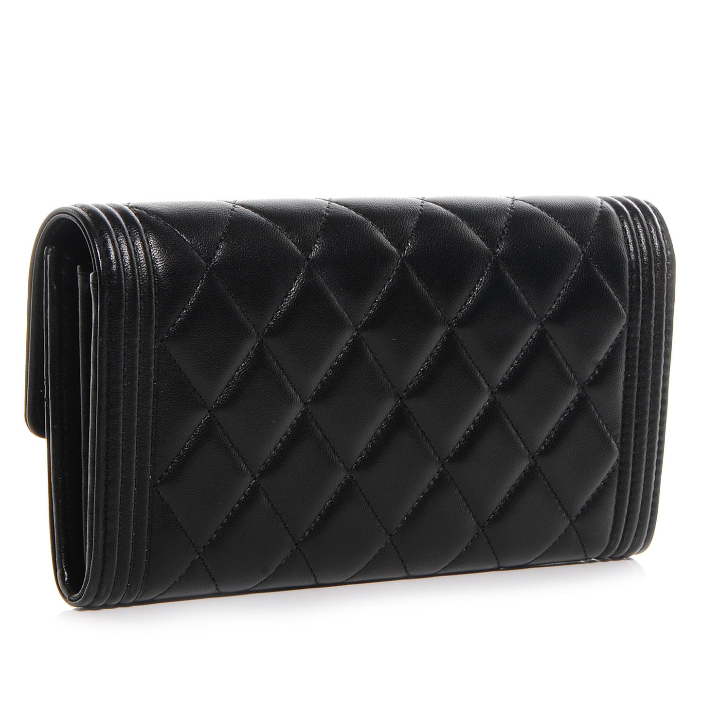 Lambskin Quilted Boy Flap Wallet Black