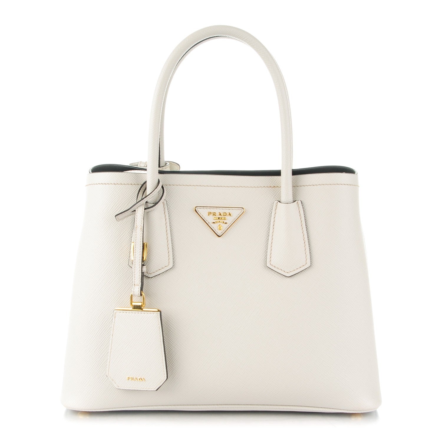 Prada Saffiano Cuir Small Double Bag Talco Nero Black 1 of 8