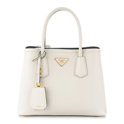 Prada Saffiano Cuir Small Double Bag Talco Nero Black 1 of 8
