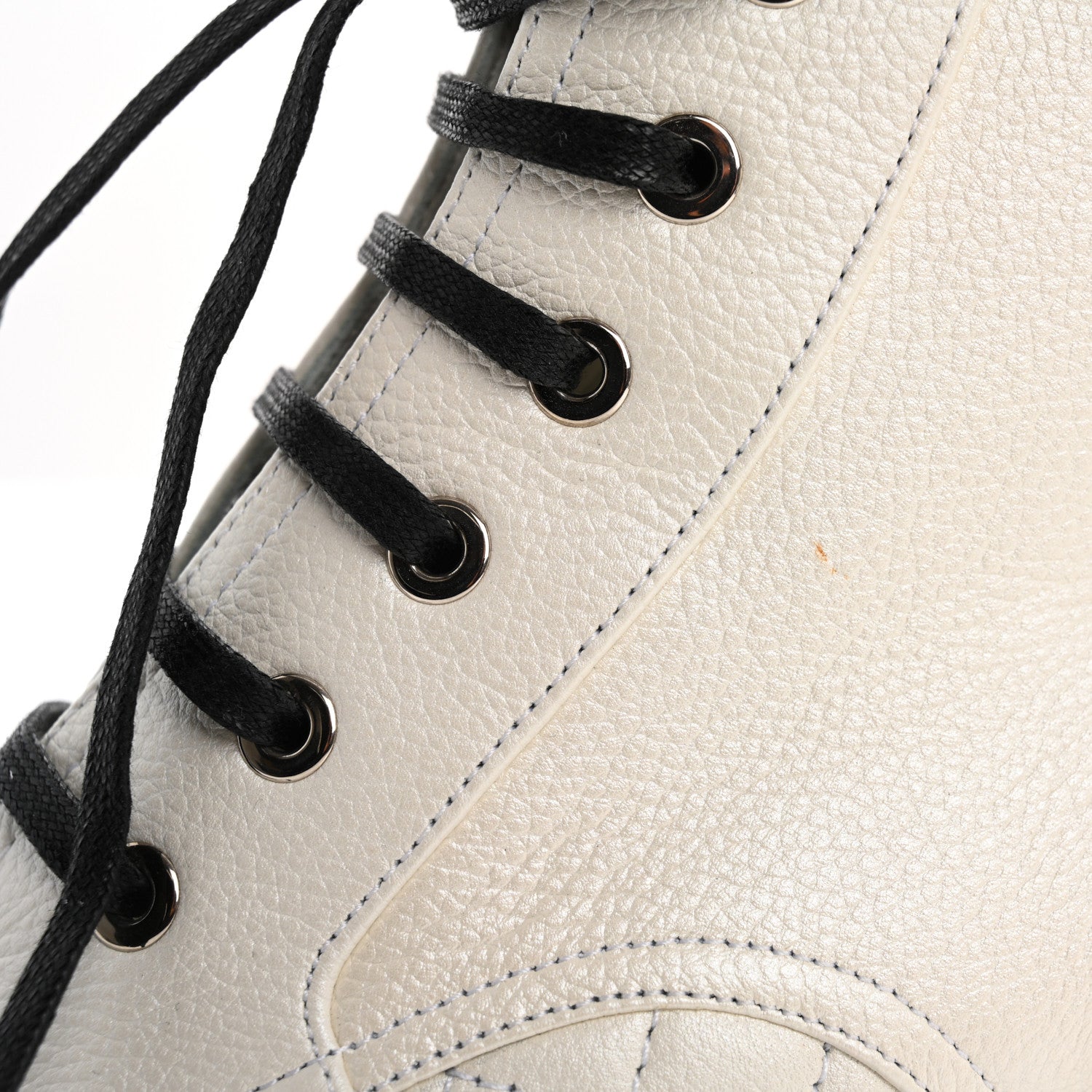 Chanel Pearly Calfskin Patent Calfskin Quilted Lace Up Boots 41 White Light Gray Black 11 of 14