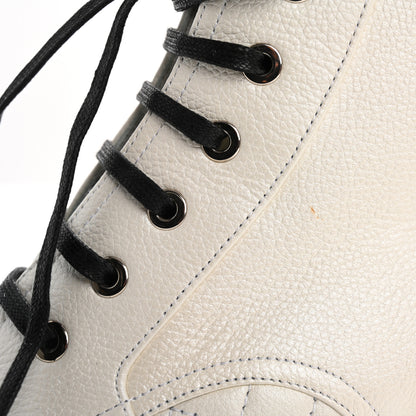 Chanel Pearly Calfskin Patent Calfskin Quilted Lace Up Boots 41 White Light Gray Black 11 of 14
