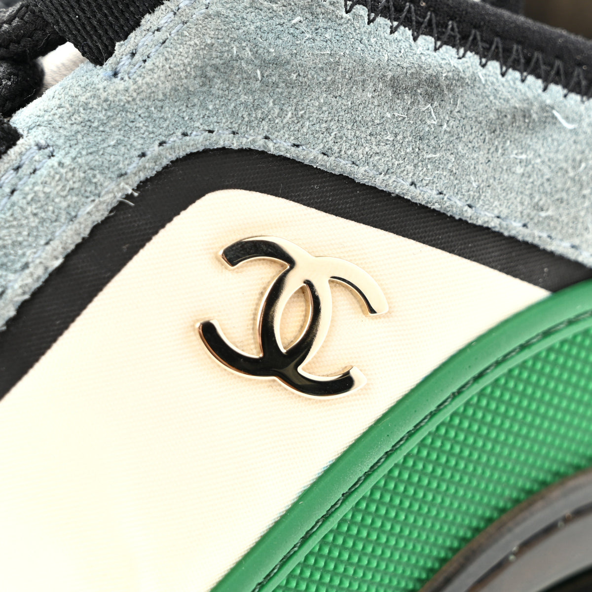 Suede Calfskin Mixed Fibers CC Sneakers 39.5 Ivory Green Light Blue