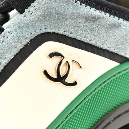 Chanel Suede Calfskin Mixed Fibers CC Sneakers 39.5 Ivory Green Light Blue 10 of 15