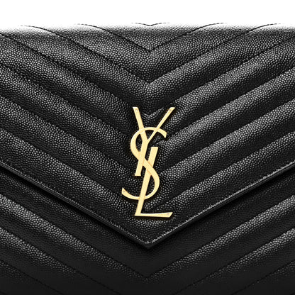 Saint Laurent Grain De Poudre Matelasse Chevron Monogram Envelope Clutch Black 8 of 10