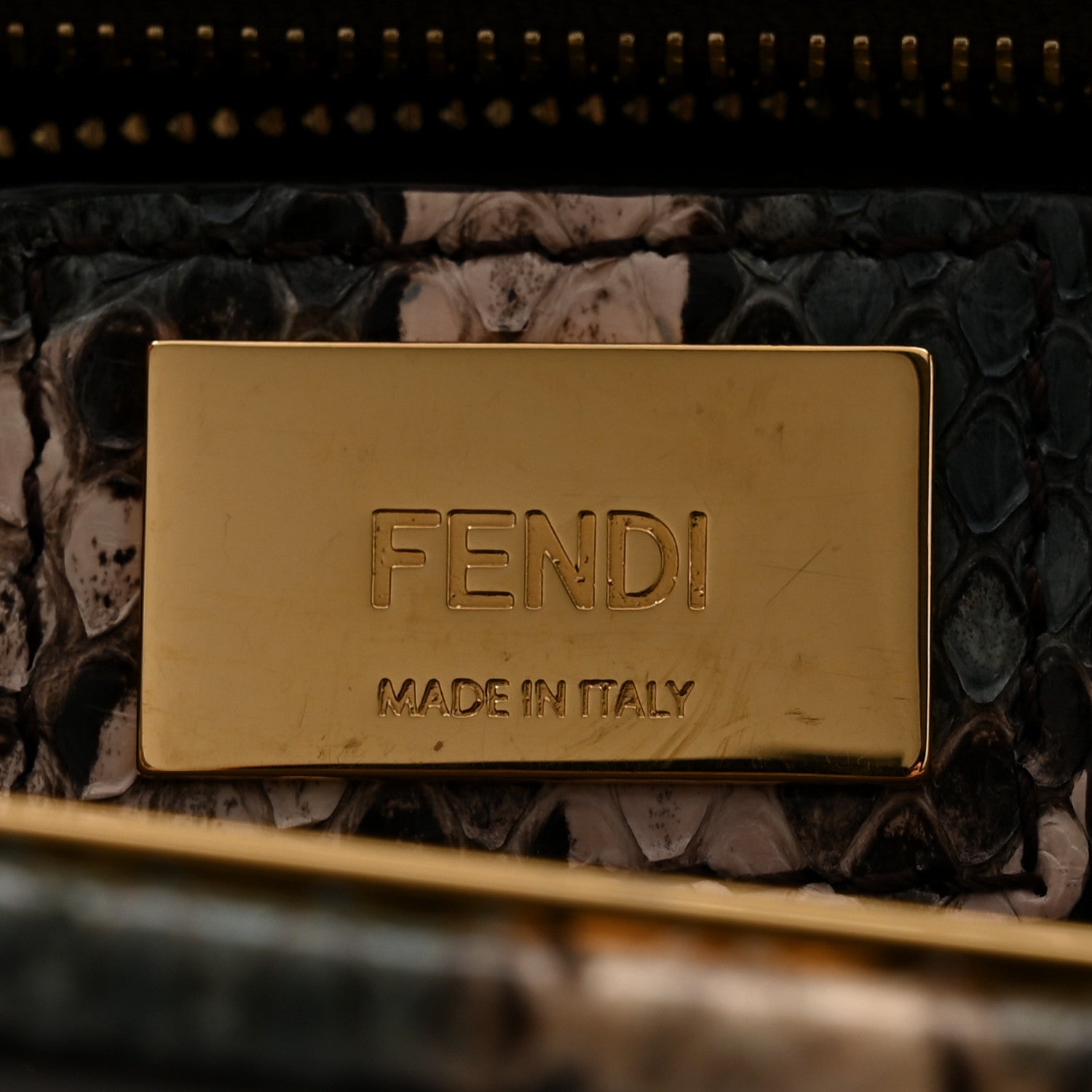 Fendi Snakeskin Mini Peekaboo Iconic Satchel Malachite Carbone 7 of 11