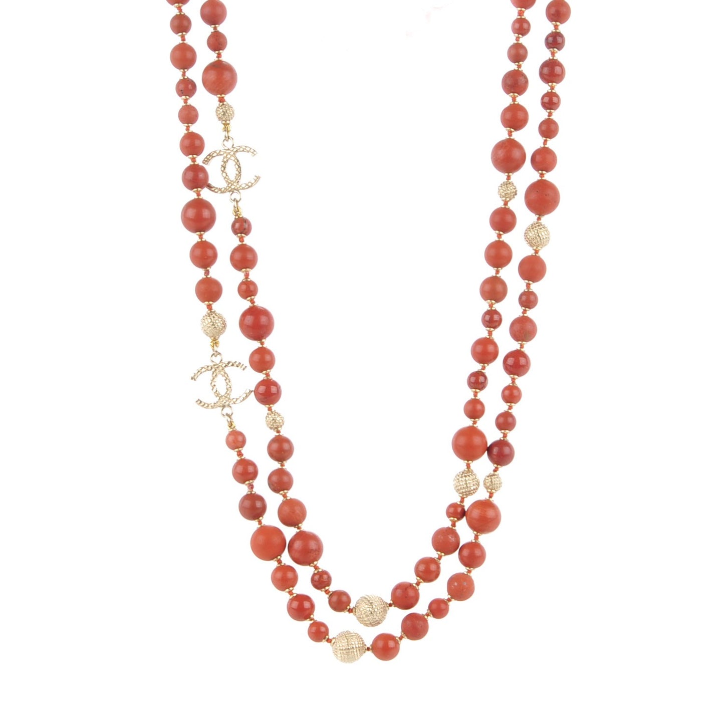 Metal Marble CC Multi Strand Necklace Gold Red
