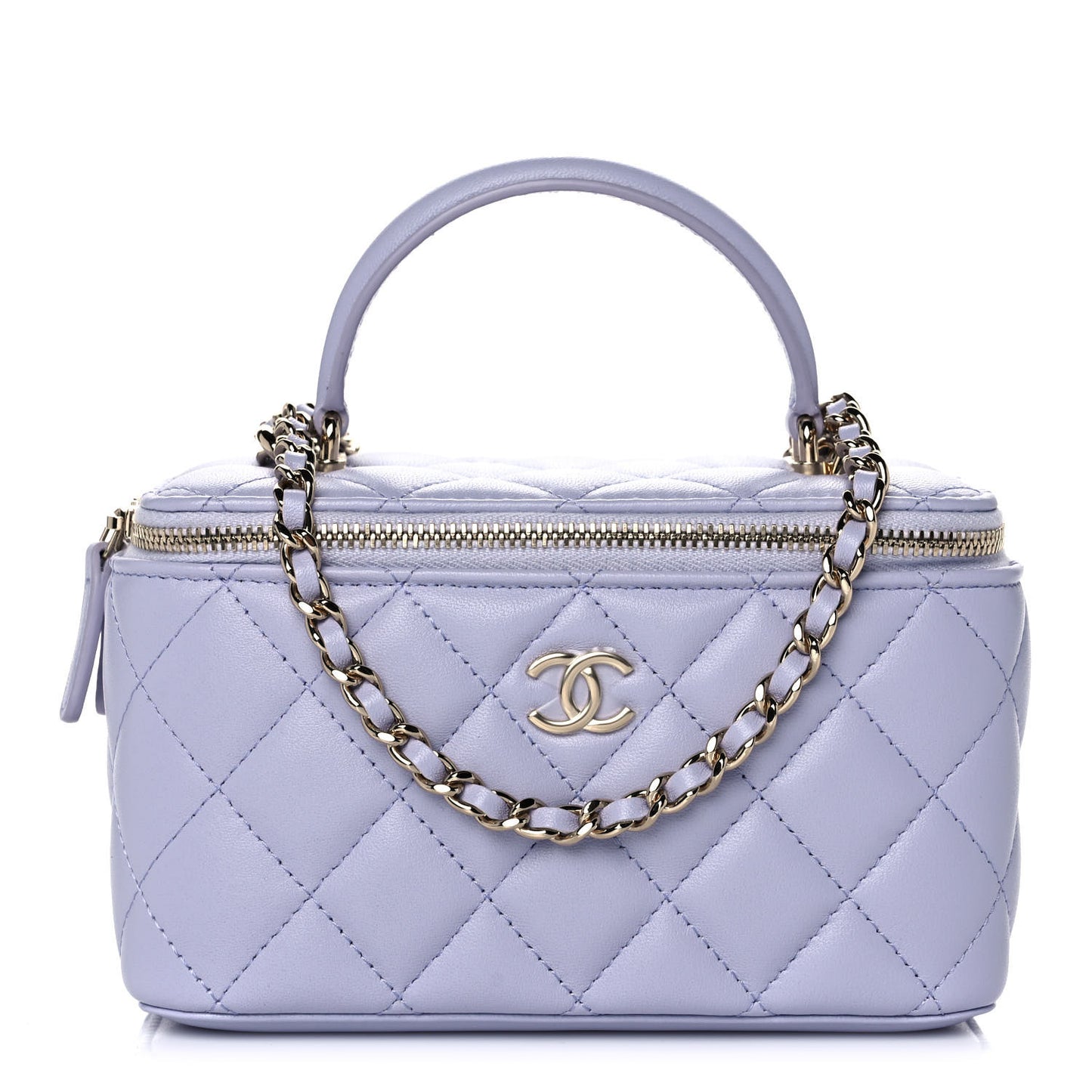 Lambskin Quilted Small Top Handle Vanity Case With Chain Light Purple