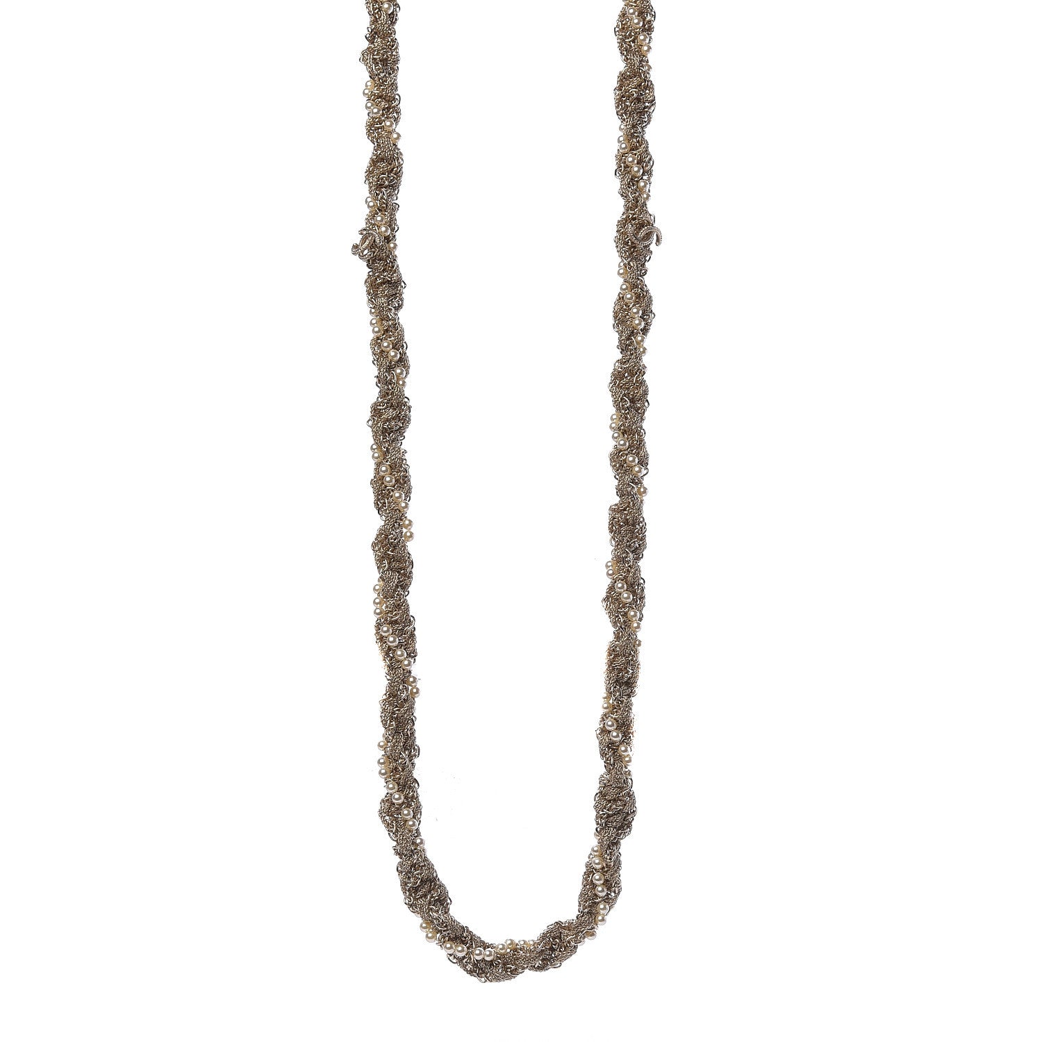 Chanel Pearl Chain CC Long Necklace Golden Pearly White 1 of 6
