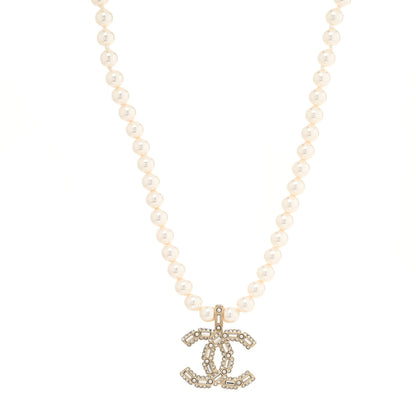Chanel Crystal Baguette Pearl CC Necklace Gold 1 of 3