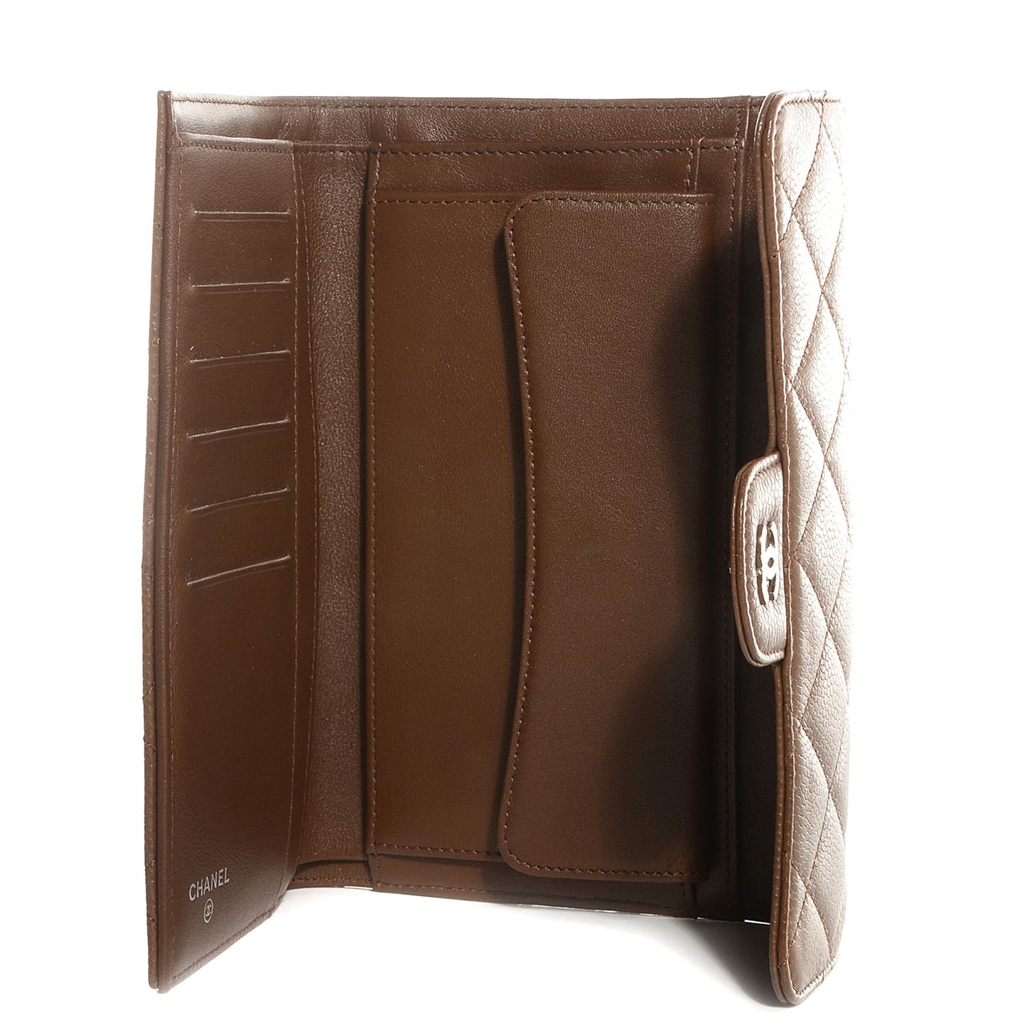 Caviar Quilted Large Flap Wallet Brown