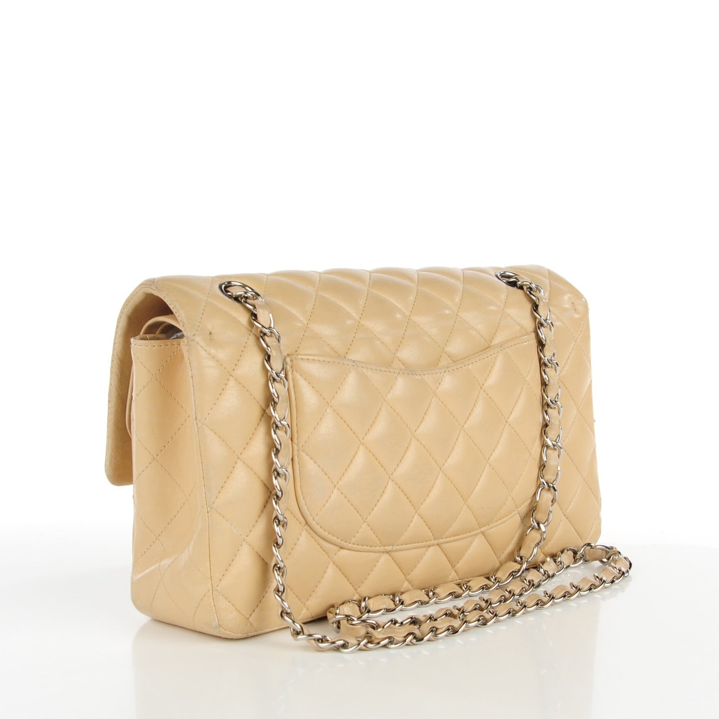 Lambskin Quilted Medium Double Flap Beige