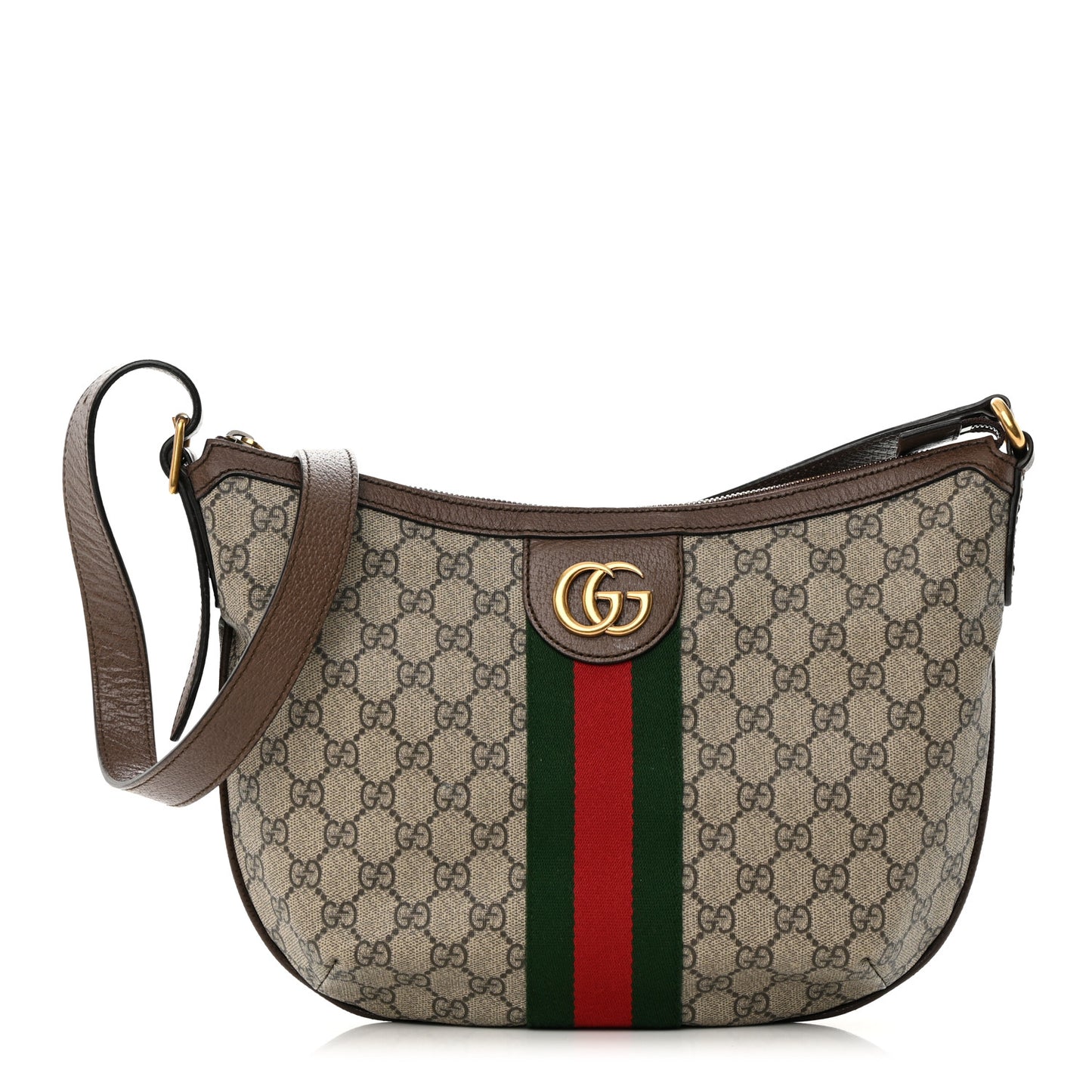 GG Supreme Monogram Web Small Ophidia Half Moon Hobo Brown